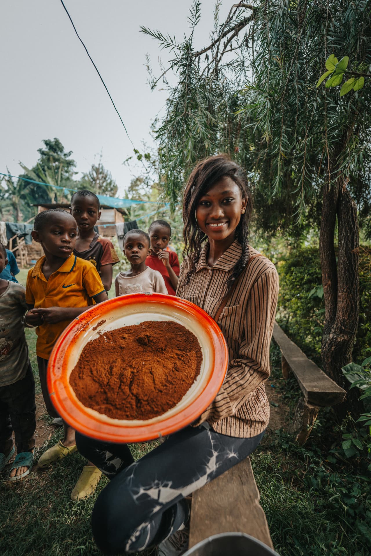 Freshly roasted coffee shared in a local garden near Arusha
